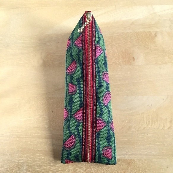 【スイカ柄】畳のヘリ テトラ型 ペンケース すいか