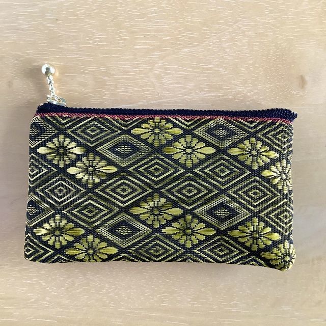 【花菱】畳縁 ぺたんこ ミニポーチ 小銭入れ カードケース 金 黒 ひし型