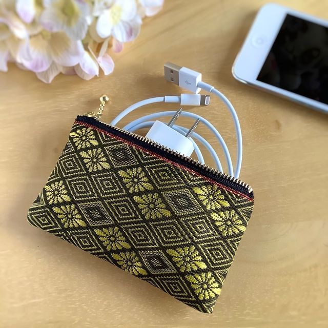 【花菱】畳縁 テトラ型 ペンケース ひし形 和風 金 黒