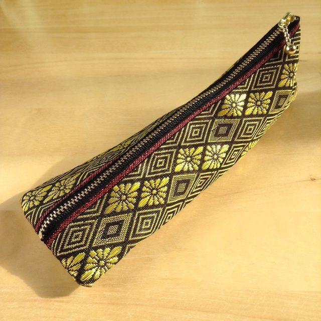 【花菱】畳縁 テトラ型 ペンケース ひし形 和風 金 黒