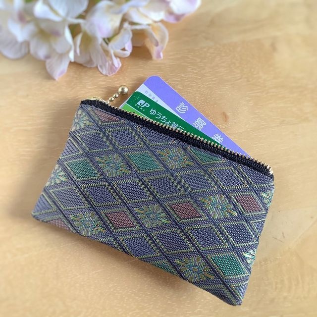【雲居】畳縁 花菱 ぺたんこ ミニポーチ カードケース 小銭入れ ニュアンスカラー