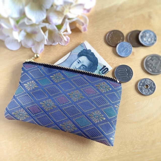 【秋の気配】畳縁 花菱 ぺたんこ 小銭入れ ミニポーチ カードケース ニュアンスカラー