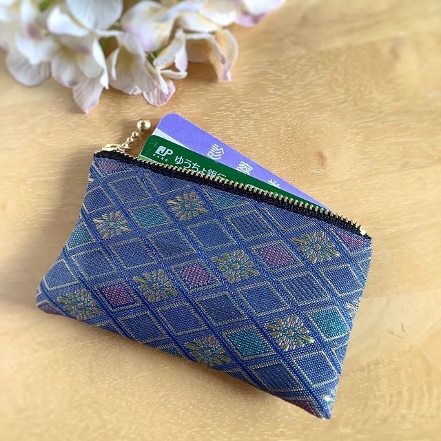 【秋の気配】畳縁 花菱 ぺたんこ 小銭入れ ミニポーチ カードケース ニュアンスカラー