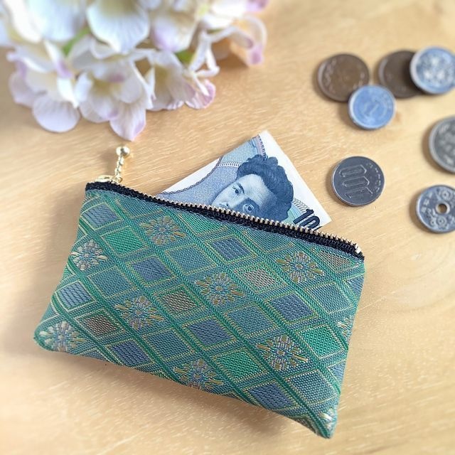 【朝霞の森】畳縁 花菱 ぺたんこ カードケース ミニポーチ 小銭入れ ニュアンスカラー