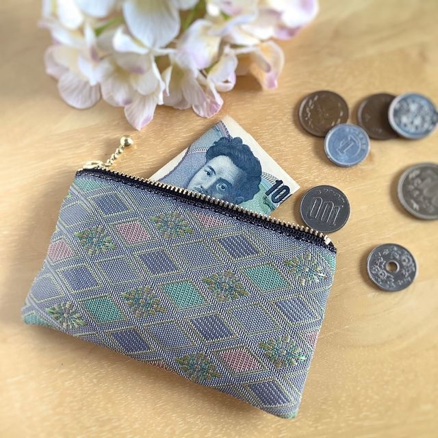 【冬の朝】畳縁 花菱 ぺたんこ ミニポーチ 小銭入れ カードケース ニュアンスカラー