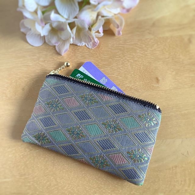 【冬の朝】畳縁 花菱 ぺたんこ ミニポーチ 小銭入れ カードケース ニュアンスカラー