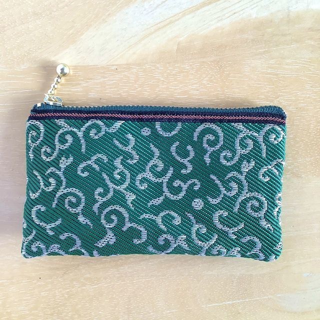 【唐草文様】畳縁 ぺたんこ ミニポーチ 小銭入れ カードケース からくさ 緑
