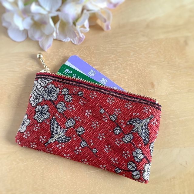 【梅に鶯】畳縁 ぺたんこ ミニポーチ 小銭入れ カードケース 小鳥