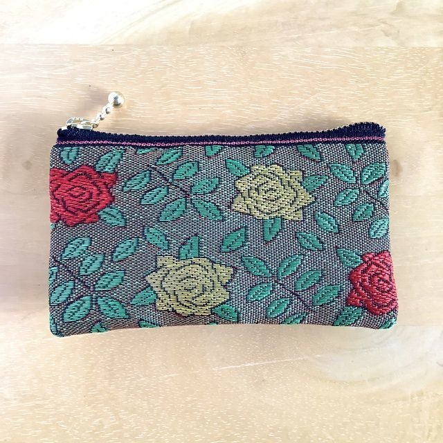 【薔薇柄】畳縁 ぺたんこ 小銭入れ ミニポーチ 小銭入れ カードケース レトロ