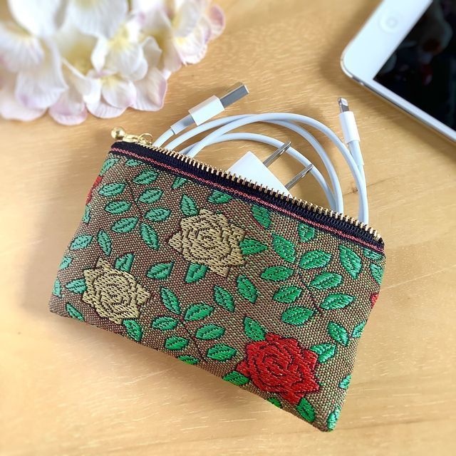 【薔薇柄】畳縁 ぺたんこ 小銭入れ ミニポーチ 小銭入れ カードケース レトロ