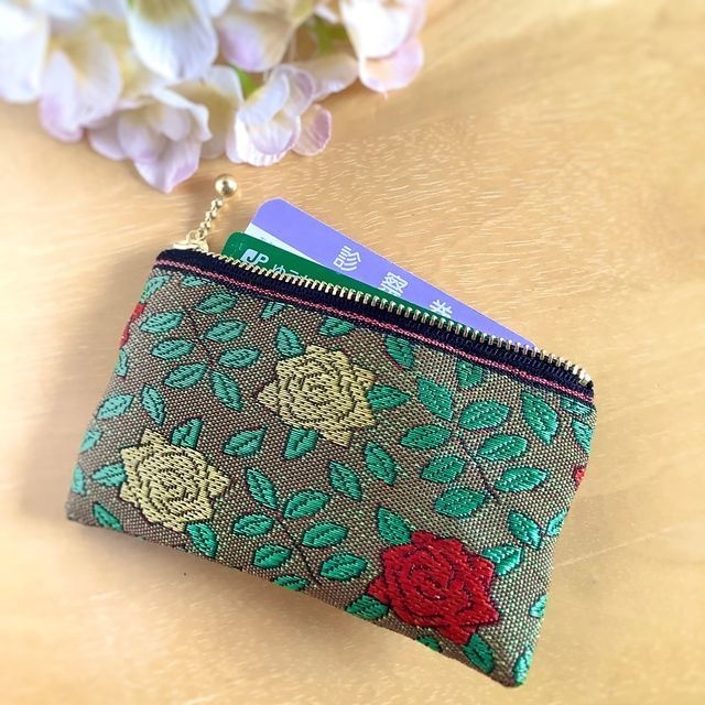 【薔薇柄】畳縁 ぺたんこ 小銭入れ ミニポーチ 小銭入れ カードケース レトロ