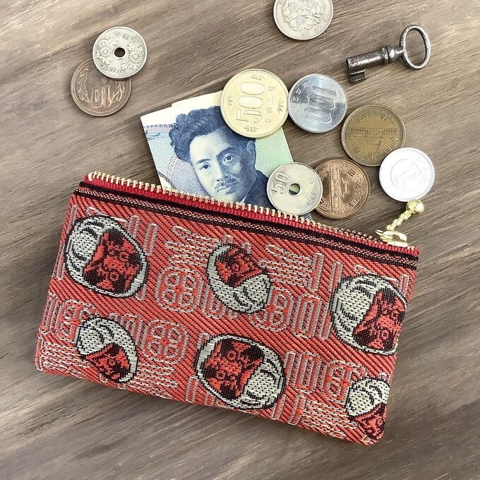 【ダルマ】畳縁 ぺたんこ カードケース ミニポーチ 小銭入れ 達磨 だるま 赤