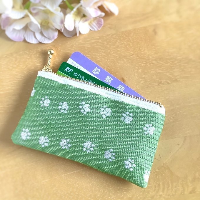 【足あと】畳縁 テトラ型 ペンケース メロン色 肉球 猫 犬