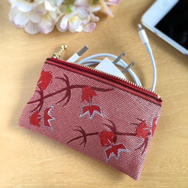 【金魚】畳縁 ぺたんこ カードケース ミニポーチ 小銭入れ 赤 シノワズリ 和風