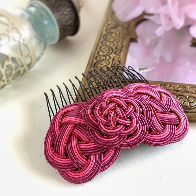 水引製『蘇芳』 お花のヘアゴム 赤紫 和風 ベリー