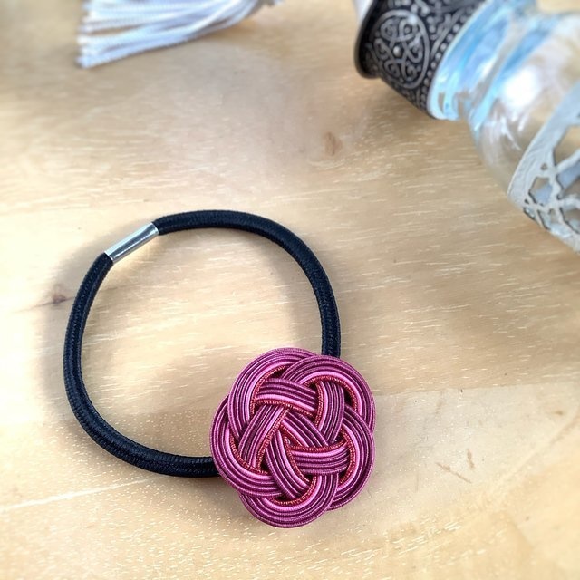 水引製『蘇芳』 お花のヘアゴム 赤紫 和風 ベリー