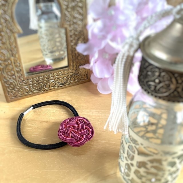 水引製『蘇芳』 お花のヘアゴム 赤紫 和風 ベリー