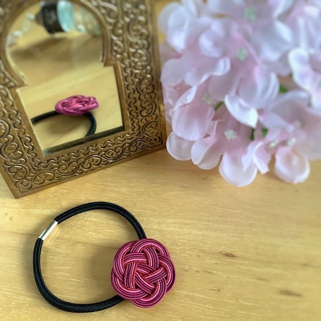 水引製『蘇芳』 お花のヘアゴム 赤紫 和風 ベリー