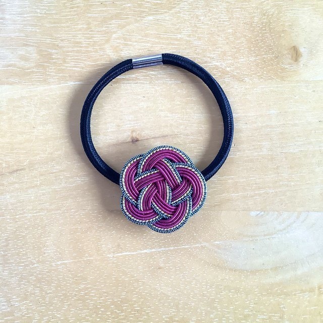 水引製『ボルドー』お花のヘアゴム ワインカラー 赤紫