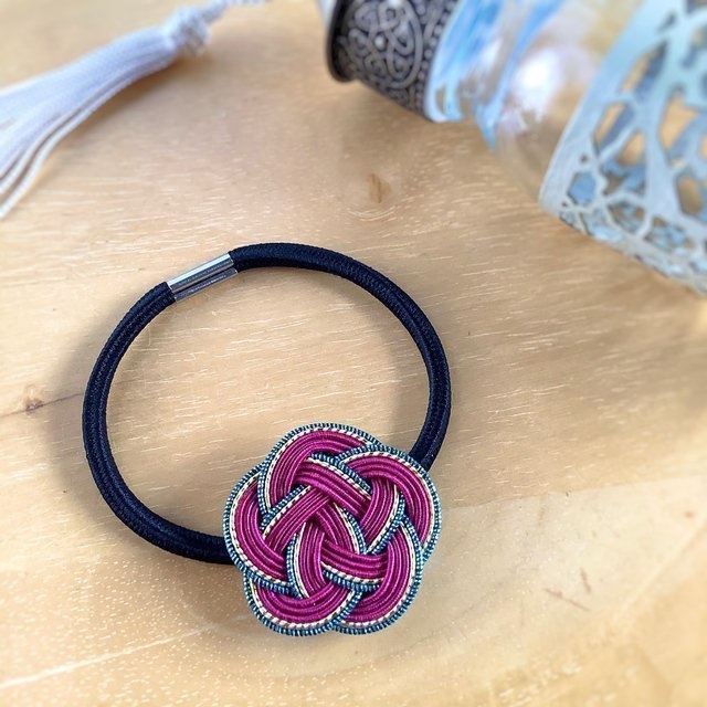 水引製『ボルドー』お花のヘアゴム ワインカラー 赤紫