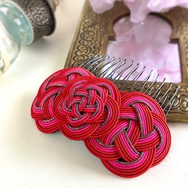 水引製 『ルージュ』 お花のヘアゴム バラ色 紅薔薇