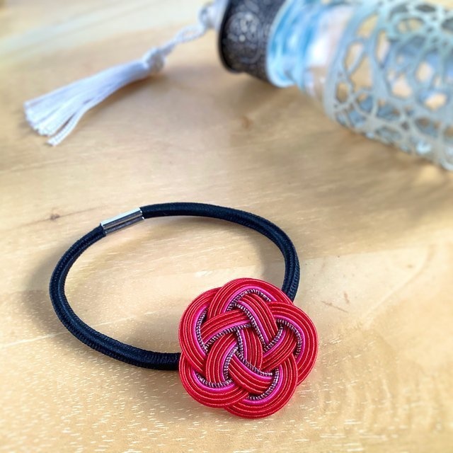 水引製 『ルージュ』 お花のヘアゴム バラ色 紅薔薇