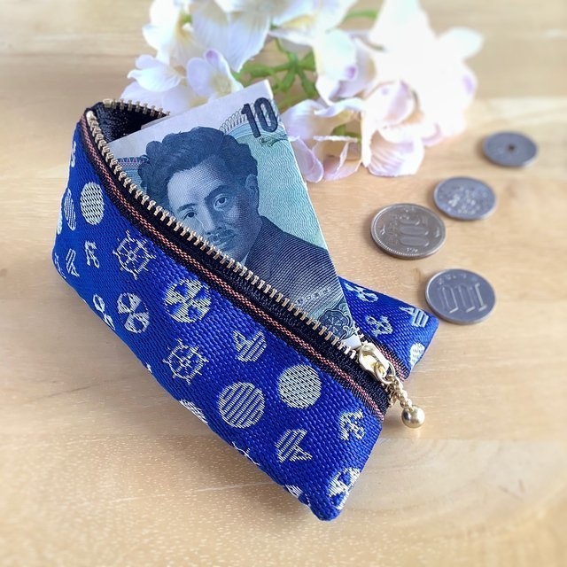 畳縁【マリン】テトラ型 ミニポーチ 青 小銭入れ 海 ブルー