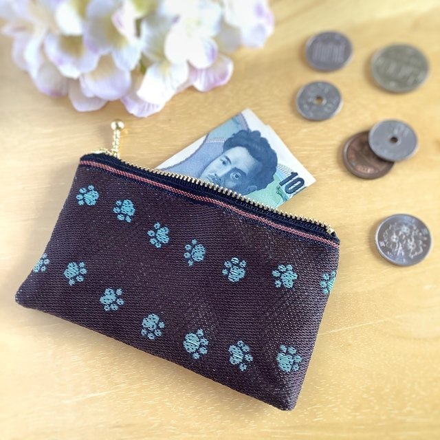 【足あと】畳縁 ぺたんこ ミニポーチ カードケース 小銭入れ チョコミント 犬 猫