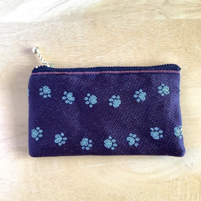 【足あと】畳縁 ぺたんこ ミニポーチ カードケース 小銭入れ チョコミント 犬 猫