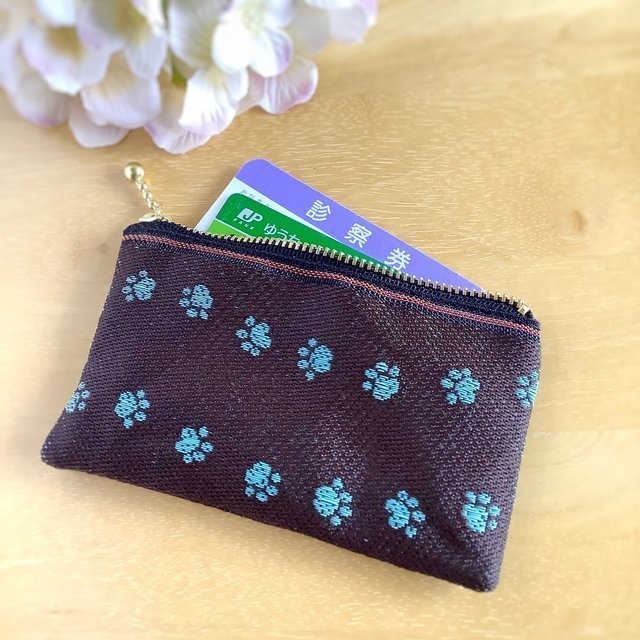 【足あと】畳縁 ぺたんこ ミニポーチ カードケース 小銭入れ チョコミント 犬 猫