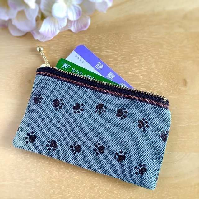 【足あと】畳縁 ぺたんこ ミニポーチ カードケース 小銭入れ ミントチョコ 犬 猫