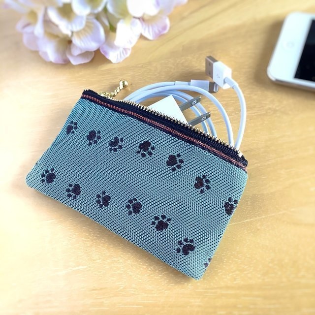 【足あと】畳縁 ぺたんこ ミニポーチ カードケース 小銭入れ ミントチョコ 犬 猫