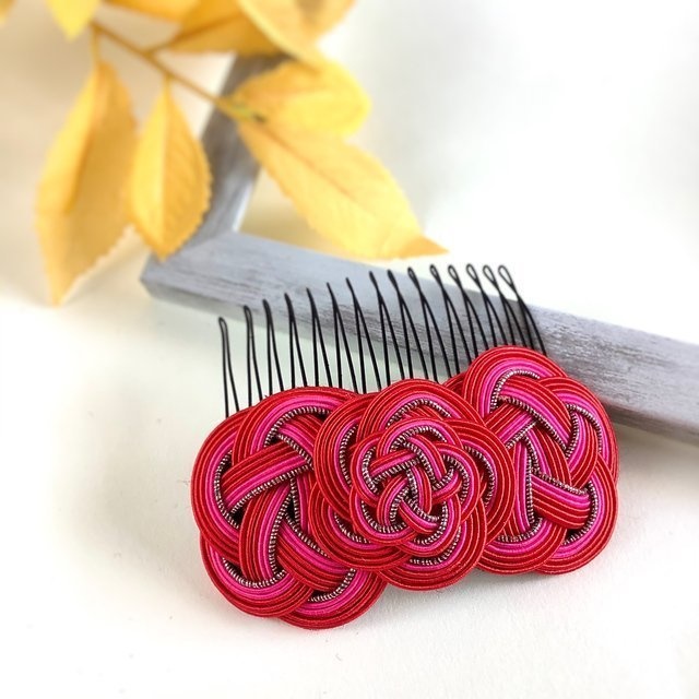 水引 ヘアコーム 【ルージュ】 髪飾り 赤 バラ色 紅薔薇