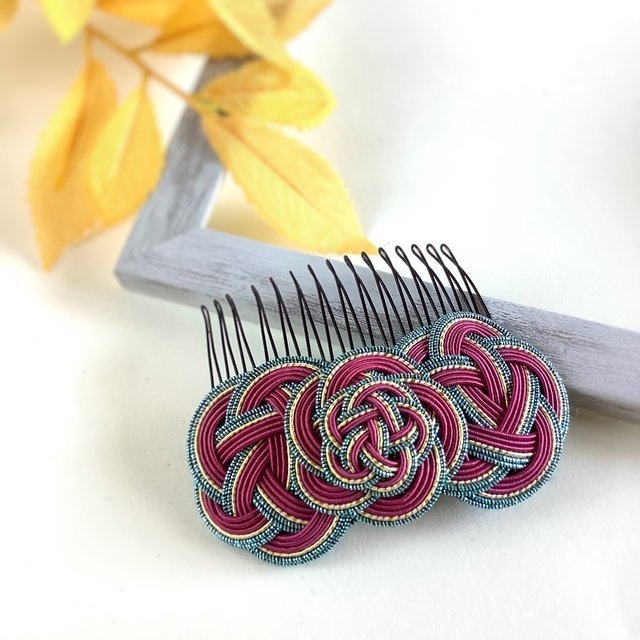 水引 ヘアコーム 【ボルドー】 髪飾り ワインカラー 赤紫