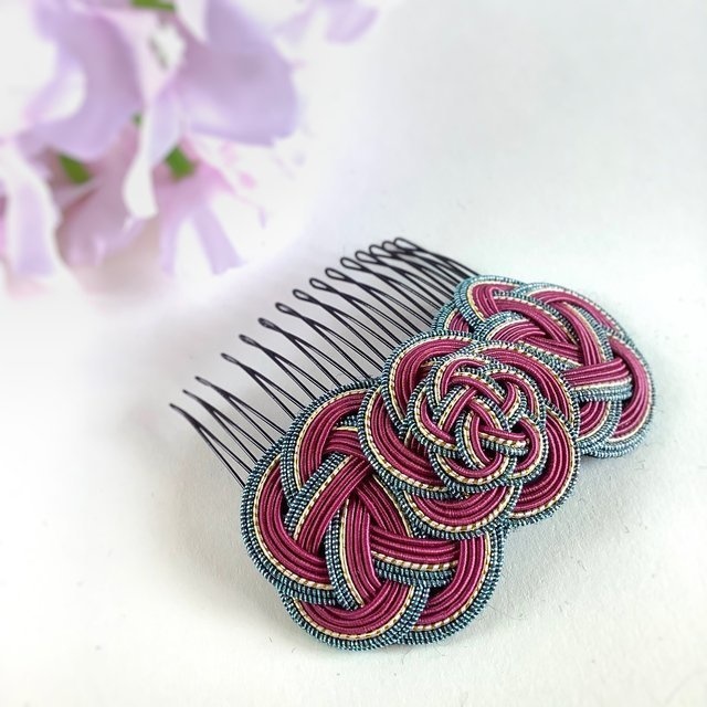 水引 ヘアコーム 【ボルドー】 髪飾り ワインカラー 赤紫