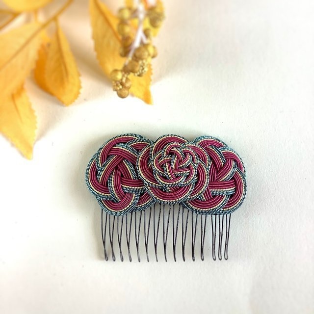 水引 ヘアコーム 【ボルドー】 髪飾り ワインカラー 赤紫