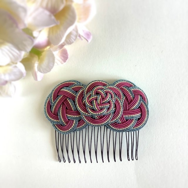 水引 ヘアコーム 【ボルドー】 髪飾り ワインカラー 赤紫