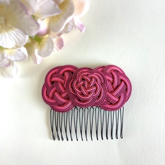 水引 ヘアコーム 【蘇芳】 髪飾り 赤紫 和風 ベリー