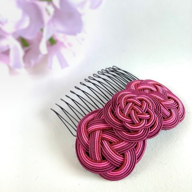 水引 ヘアコーム 【蘇芳】 髪飾り 赤紫 和風 ベリー