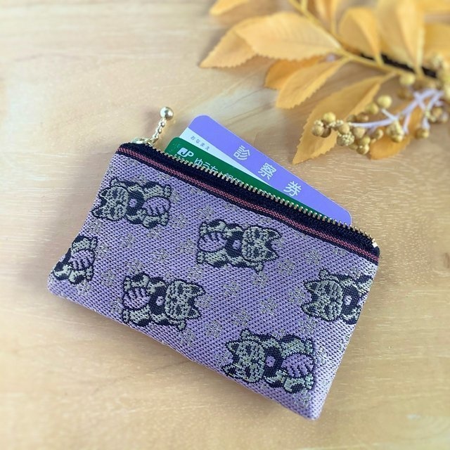 【招き猫】畳縁 ぺたんこ ミニポーチ カードケース 小銭入れ 縁起物 ピンク