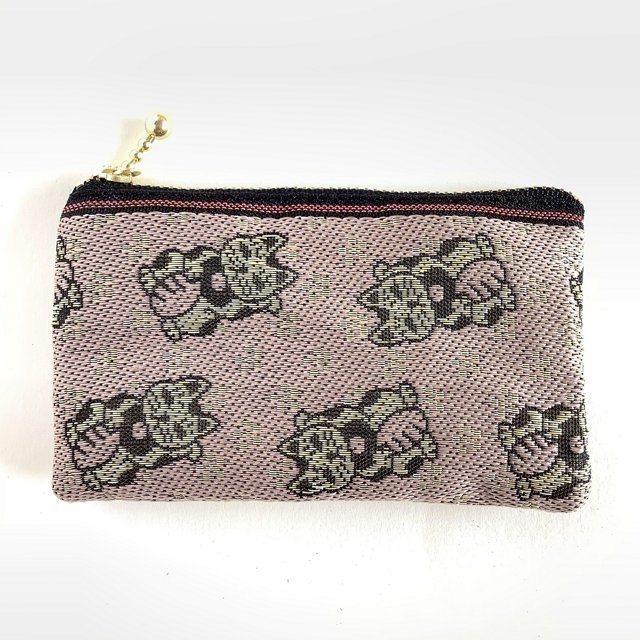 【招き猫】畳縁 ぺたんこ ミニポーチ カードケース 小銭入れ 縁起物 ピンク