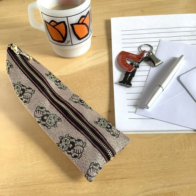 【招き猫】畳縁 ぺたんこ ミニポーチ カードケース 小銭入れ 縁起物 ピンク