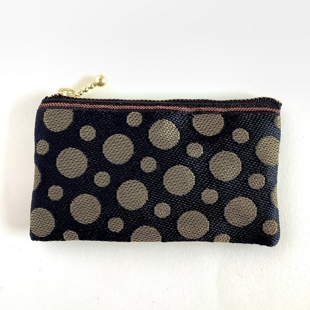 【黒×金 水玉】畳縁 ぺたんこ ミニポーチ カードケース 小銭入れ ドット