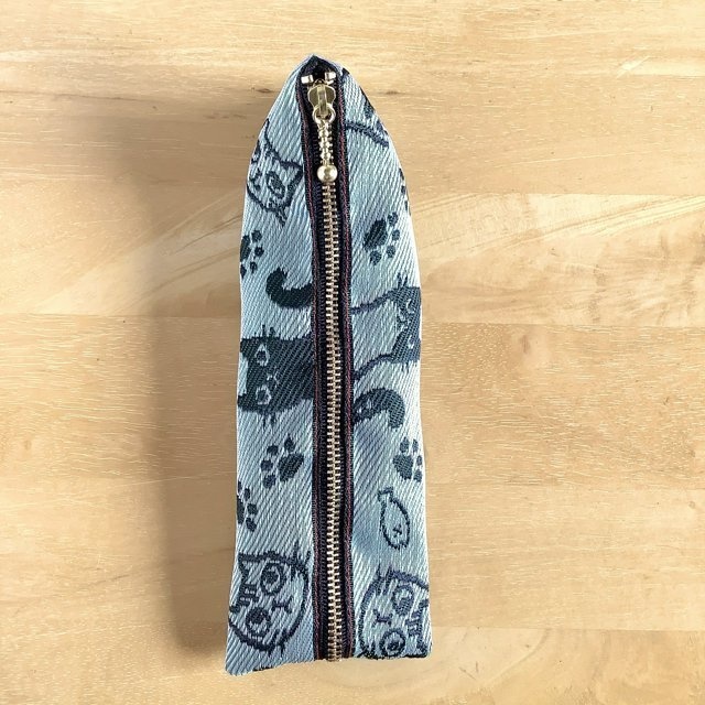 【猫 顔柄】畳縁 テトラ型 ペンケース よもぎ 緑 大人可愛い