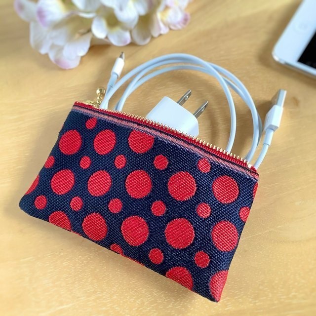 【草間弥生風?】畳縁 ぺたんこ ミニポーチ カードケース 小銭入れ 水玉 ドット