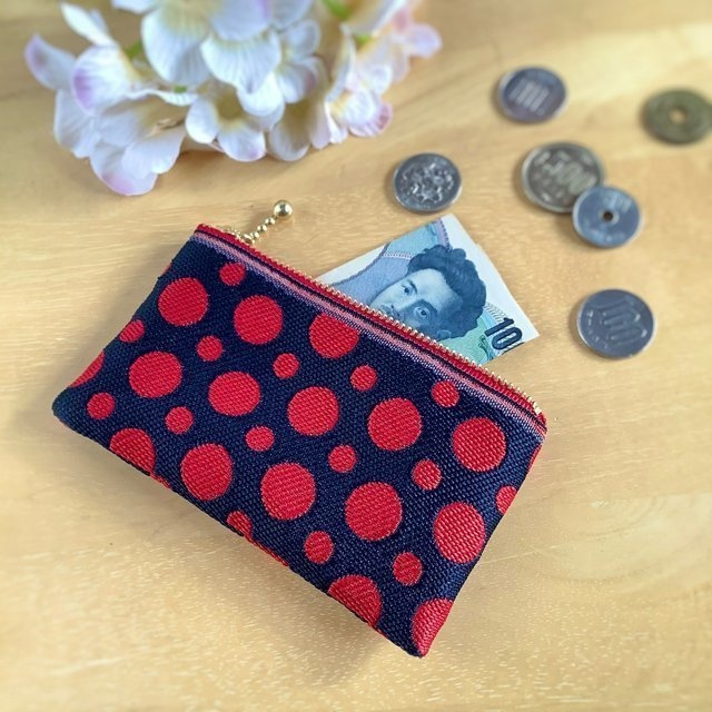 【草間弥生風?】畳縁 ぺたんこ ミニポーチ カードケース 小銭入れ 水玉 ドット