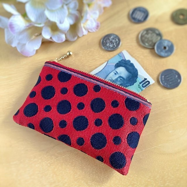 【草間弥生風?】② 畳縁 テトラ型 ペンケース 和風 ドット 赤