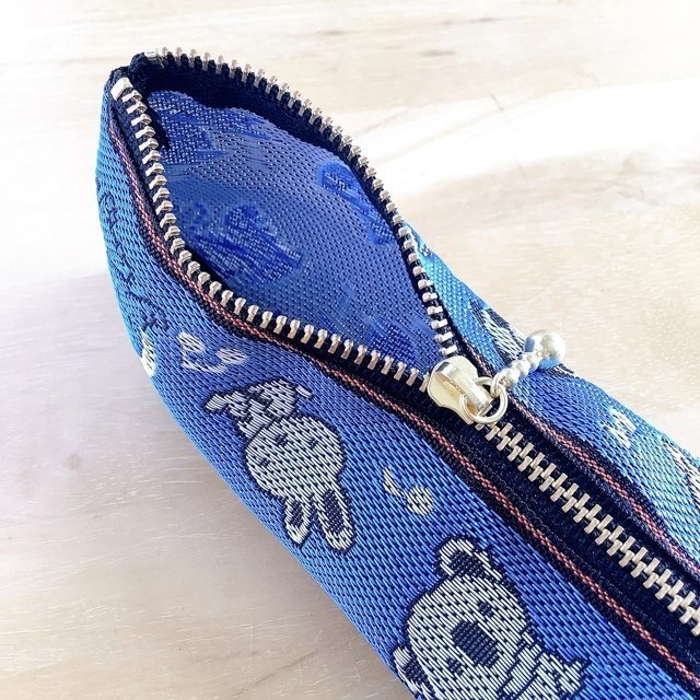 【アニマル柄】畳縁 テトラ型 ペンケース 青