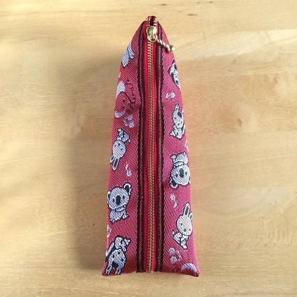 【アニマル柄】畳のヘリ テトラ型 ペンケース 赤 おうち時間