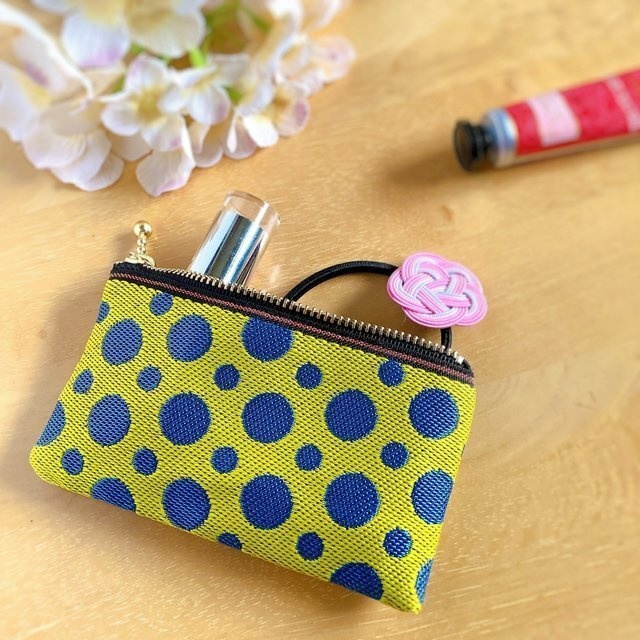 【レモンソーダ②】 畳縁 ぺたんこ ミニポーチ カードケース 小銭入れ 水玉 ドット